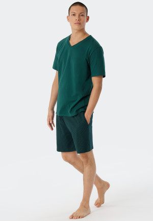Maglia a maniche corte in cotone biologico con scollo a V, verde scuro - Mix+Relax