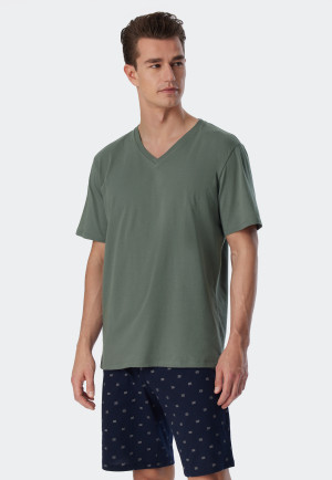 Maglia a maniche corte in cotone biologico con scollo a V, giada - Mix+Relax