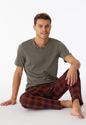 Shirt short-sleeved organic cotton V-neck taupe - Mix & Relax