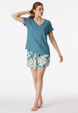 Shirt short sleeve V-neck blue gray - Mix+Relax