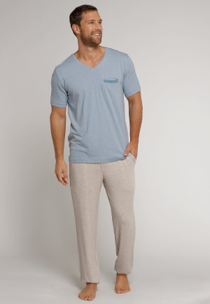 T-shirt De Nuit Homme Schiesser - Manches Courtes, Col En V - 100% Coton Biologique - Haut De Pyjama Confortable