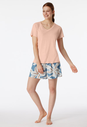 Shirt short sleeve V-neck peach whip - Mix+Relax