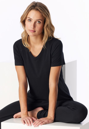 Shirt kurzarm V-Ausschnitt schwarz - Mix+Relax