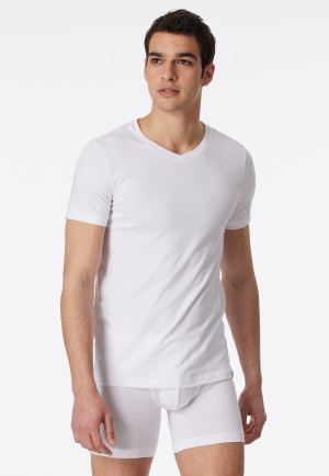 Maglia scollo a V a manica corta di colore bianco - Long Life Cotton