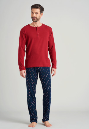 Shirt met lange mouwen dubbelrib Serafino-kraag knoopsluiting rood  Mix+Relax