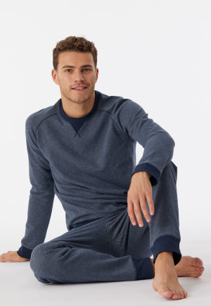 Shirt lange mouwen fleece boorden nachtblauw - Mix+Relax