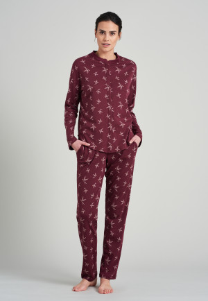Chemise à manches longues interlock patte de boutonnage col montant imprimé intégral bordeaux - Mix + Relax
