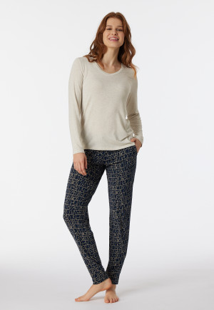 Shirt langarm Modal V-Ausschnitt natur-meliert - Mix+Relax