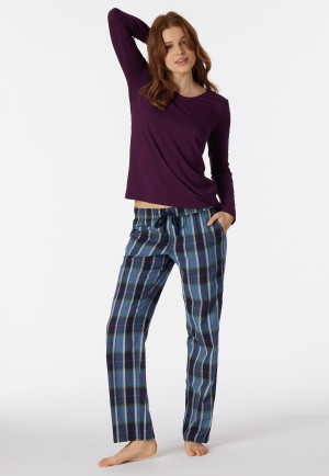 Shirt langarm Modal V-Ausschnitt pflaume - Mix+Relax
