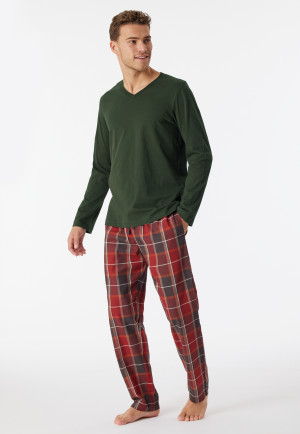 Maglia a maniche lunghe in cotone biologico con scollo a V, verde scuro - Mix+Relax
