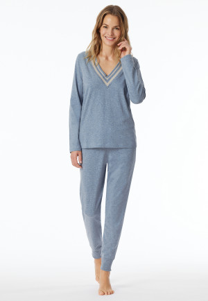 Shirt langarm V-Ausschnitt jeans-meliert - Mix+Relax