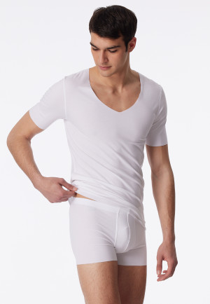 Shirt Interlock seamless short sleeve V-neck white - Laser Cut