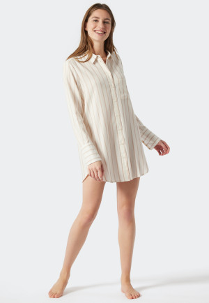 Sleep shirt long-sleeved woven fabric Tencel button placket stripes off-white - selected! premium inspiration
