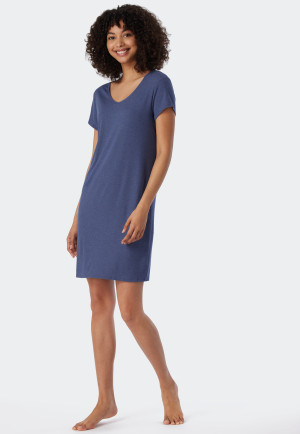 Sleepshirt kurzarm Doppelripp Modal V-Ausschnitt blau - Modern Rib - Natural Dye