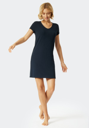 Slaapshirt korte mouwen dubbelrib V-hals nachtblauw - Modern Rib - Natural Dye