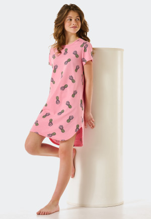 Sleep shirt short-sleeved organic cotton pineapple pink - Ocean Flow