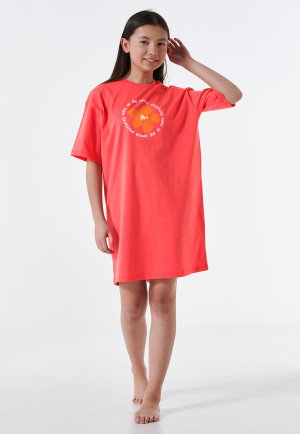 Sleepshirt kurzarm Organic Cotton Blume rot - Nightwear