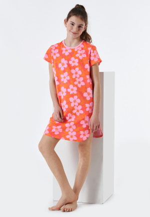 Sleepshirt a manica corta in Organic Cotton a fiori rosso - Nightwear