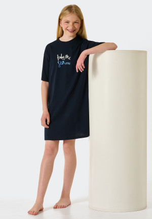 Sleepshirt kurzarm Organic Cotton Sea dunkelblau - Aquatic Flow