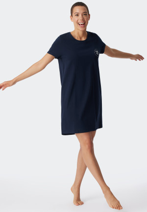 Sleepshirt kurzarm Print dunkelblau - Essential Nightwear