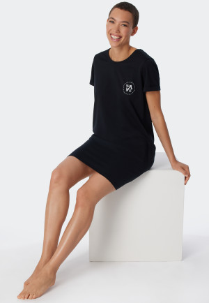 Sleep shirt short-sleeved print black - Essential Nightwear