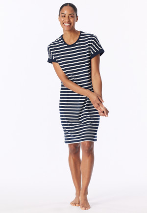 Sleepshirt kurzarm Streifen nachtblau - Casual Essentials