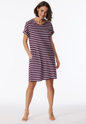 Sleepshirt kurzarm Streifen pflaume - Casual Essentials