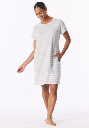 Sleepshirt kurzarm Streifen silbergrau-meliert - Casual Essentials