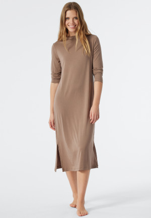 Maglia da notte a maniche lunghe in Tencel con collo a camino, marrone - selected! premium