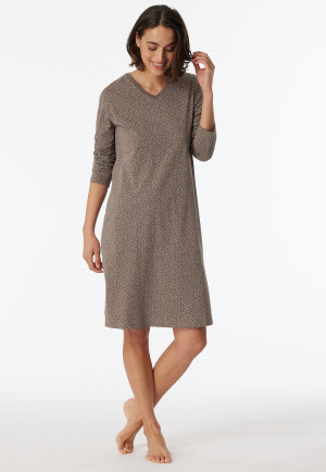 Sleepshirt langarm V-Ausschnitt Punkte taupe - Comfort Essentials
