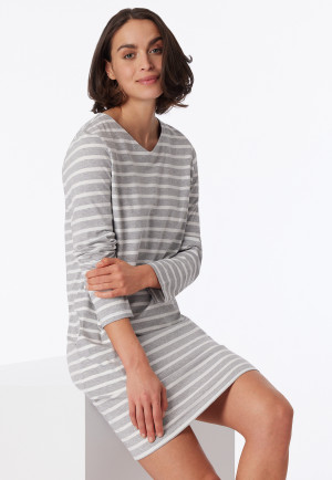 Sleepshirt langarm V-Ausschnitt Streifen grau-meliert - Casual Essentials