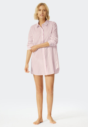 Maglia da notte a maniche lunghe in tessuto intrecciato con abbottonatura, a righe, lilla - Pyjama Story