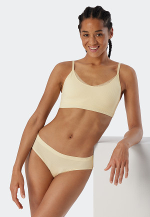 Soutien-gorge souple sans armatures bonnets amovibles dentelle vanille - Côtes recyclées sans couture