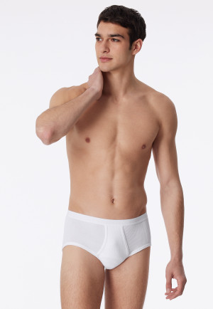 Two-pack sports briefs with fly, white, double-ribbed - Original Classics