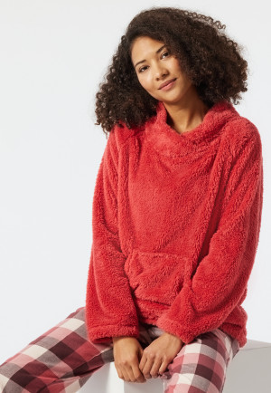 Sweater fleece front pocket stand-up collar light red - Mix & Relax Lounge