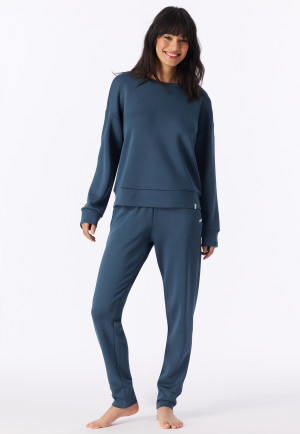 Long-Sleeve Double-Faced v-neck Sweatshirt, Deep Blue - Mix+ Relax