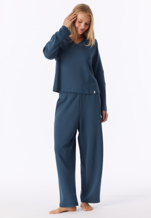 Long-Sleeve Double-Faced v-neck Sweatshirt, Deep Blue - Mix+ Relax