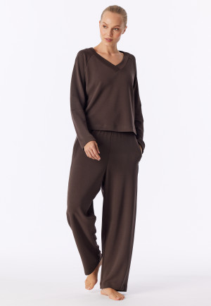 Sweatshirt met lange mouwen, doubleface, v-hals, diepbruin - Mix+ Relax