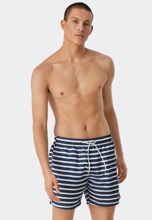 Swim trunks woven fabric dark blue-white striped - Submerged