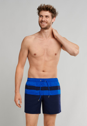 Zwemshort geweven stof gerecycled colour-blocking strepen donkerblauw - Nautical Fashion