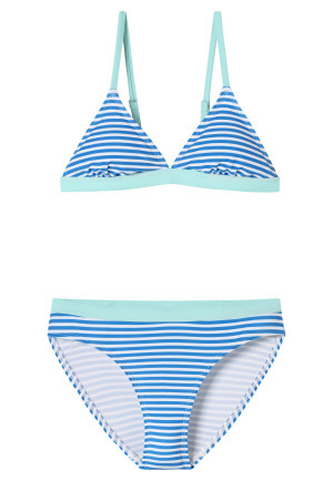 Triangle bikini set knitwear SPF40+ recycled stripes aquarium - Aqua