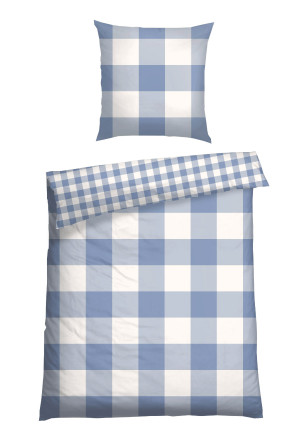 Reversible two-piece Renforcé light blue chequered bed linen - SCHIESSER Home