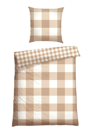 Reversible bed linen two-piece Renforcé sand chequered - SCHIESSER Home