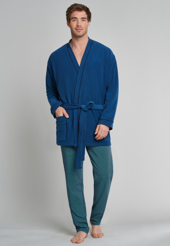 Peignoir De Bain Court En Polaire Rayee Bleu Nuit Schiesser