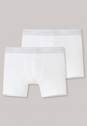 Cyclist Shorts 2er-Pack Doppelripp weiß - Long Life Cotton