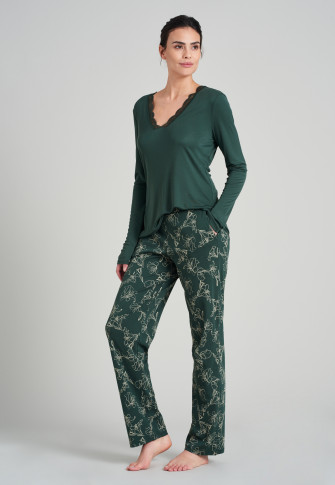 Pantaloni lunghi in interlock con stampa floreale di colore verde scuro - Mix+Relax