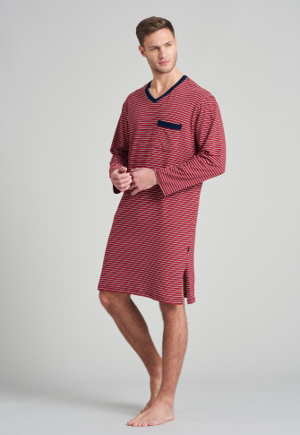 Camicia da notte a maniche lunghe con scollo a V righe di colore rosso - Fashion Nightwear