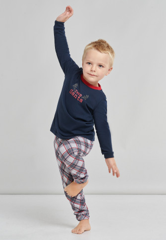 Pyjama A Poignets Longs A Carreaux Avec Un Renne Bleu Fonce Pour Noel Family Schiesser Pyjama A Poignets Longs A Carreaux Avec Un Renne Bleu Fonce Pour Noel Family Schiesser