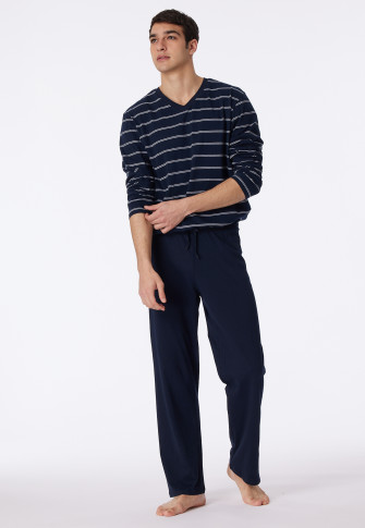 lang royal dunkelblau Pyjama Schiesser Herren Schlafanzug