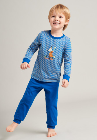 Pyjama long  en coton bio bords-côtes rayures magicien bleu rat - Rat Henry